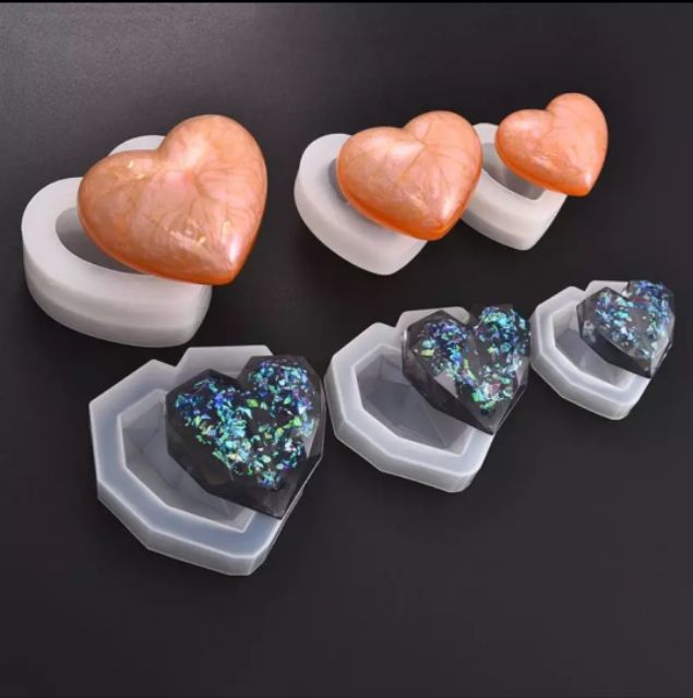 Khuôn trái tim 3D - Crystal Heart Mold - dùng trong sáng tạo Resin, Jesmonite, Nến