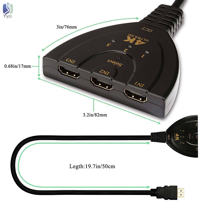 Yy 3 Port HDMI Switch Splitter Cable 4K*2K 2160P Multi Switcher HUB for LCD HDTV PS Xbox @VN