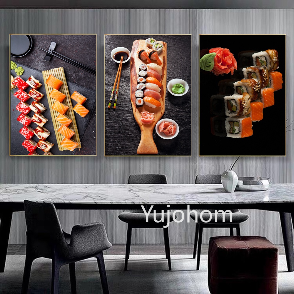 Tranh Cuộn Treo Tường Trang Trí In Hình Sushi Truyền Thống Nhật Bản