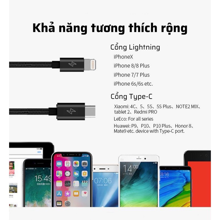 Cáp sạc 2in1, sạc nhanh 3A Lightning, Type-C, Romoss CB219, dùng cho iPhone, Samsung, Xiaomi, Oppo...Bảo hành 6 tháng