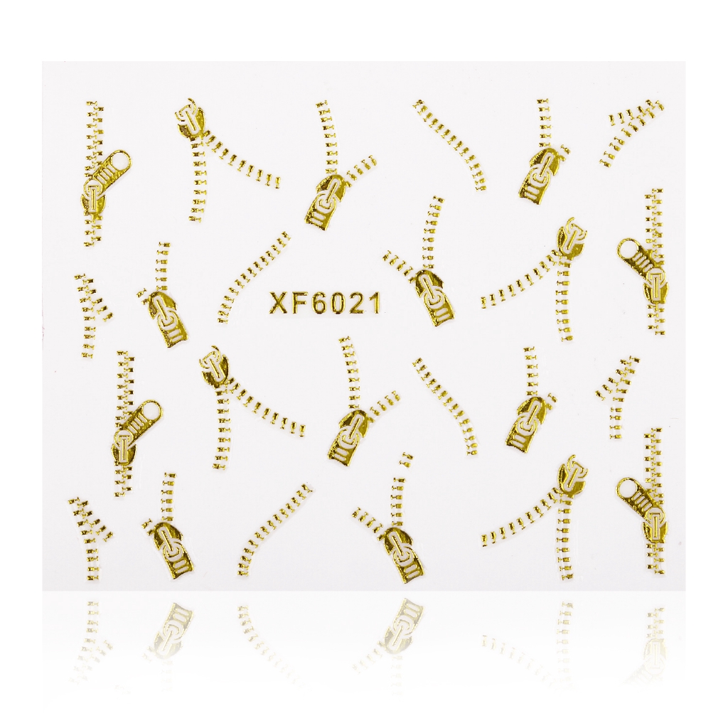 Tờ phụ kiện dán trang trí móng tay nghệ thuật màu vàng hình 3D đẹp mắt hình khóa kéo