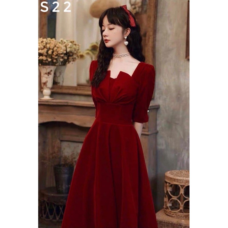 ⚡️ĐẦM NHUNG⚡️Đầm nhung cổ V 2 màu đen đỏ | BigBuy360 - bigbuy360.vn