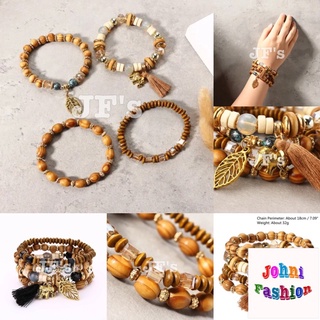 Johnifashion Vòng tay vintage mặt lá dây tua voi, vòng tay cườm dây đàn hồi
