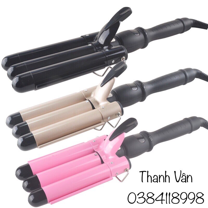 Máy Uốn Tóc Sóng 3 trục Hair Curler ichibai Vàng,hồng,đen ( có size 22-25-28mm )