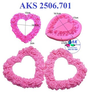 Khuôn sillicon hoa hồng tim 15cm