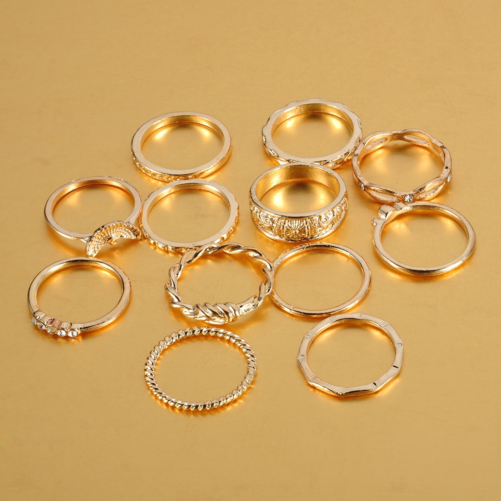 Set 12 nhẫn đốt ngón tay mạ vàng mini phong cách Boho cá tính vintage cho nữ