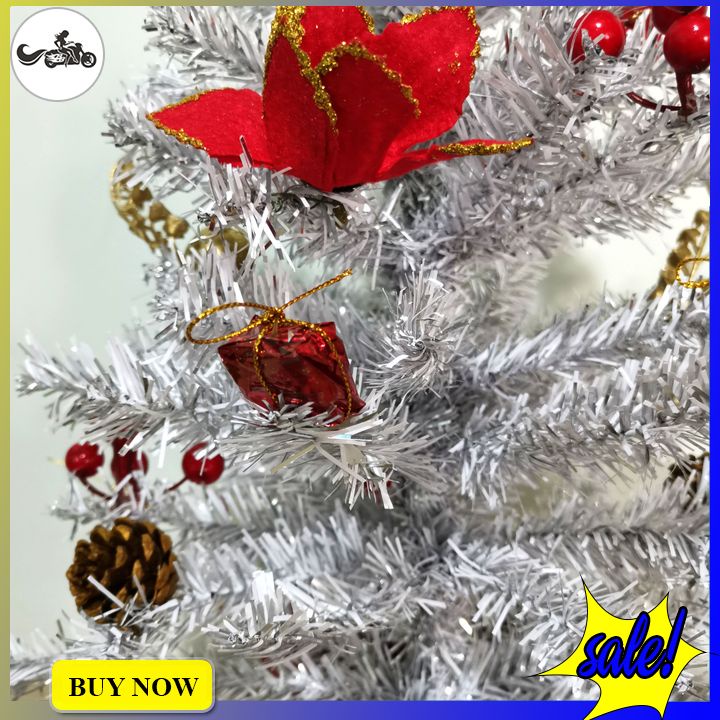 Cây thông noel mini 38cm, 50cm màu trắng đính sẵn phụ kiện trái đỏ, quả thông xinh xắn chỉ cần trưng bày