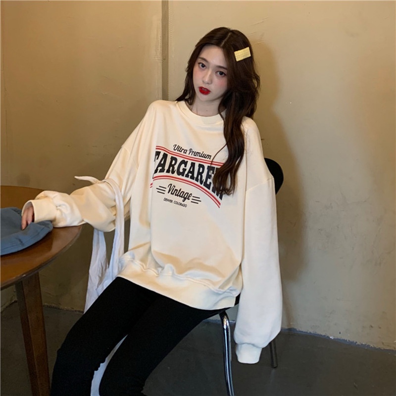 IELGY    Áo sweater Nữ Tay Dài Cổ Tròn Dáng Rộng Phối Lông Thời Trang