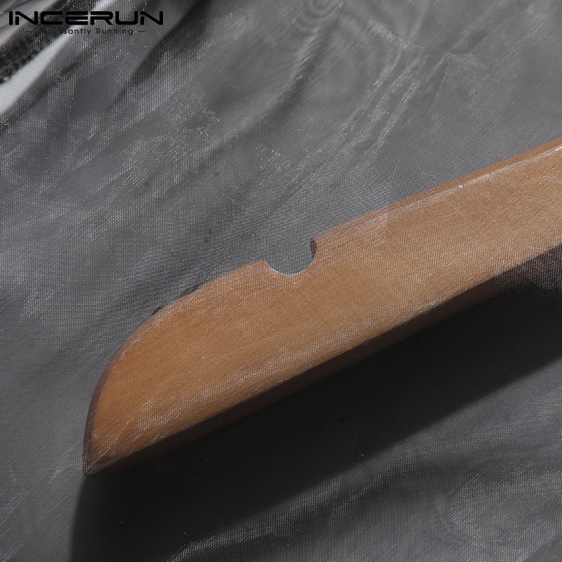 Áo croptop INCERUN tay dài cổ tròn phối lưới xuyên thấu cho nam