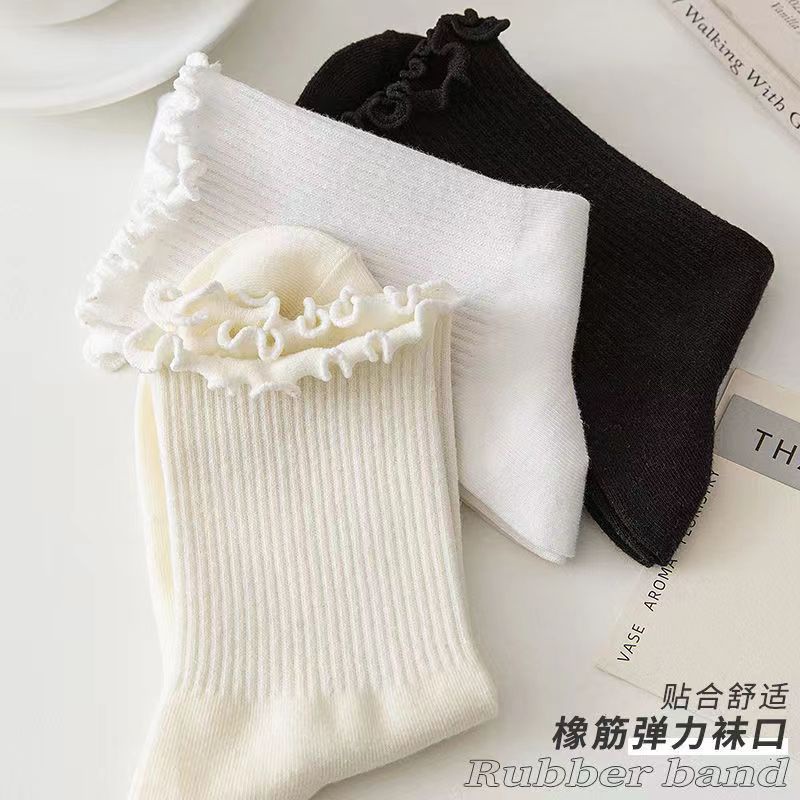 Hàng Có Sẵn Vớ Ống Lửng Viền Ren Màu Trắng Phong Cách Lolita Thời Trang Thu Đông Dành Cho Nữ