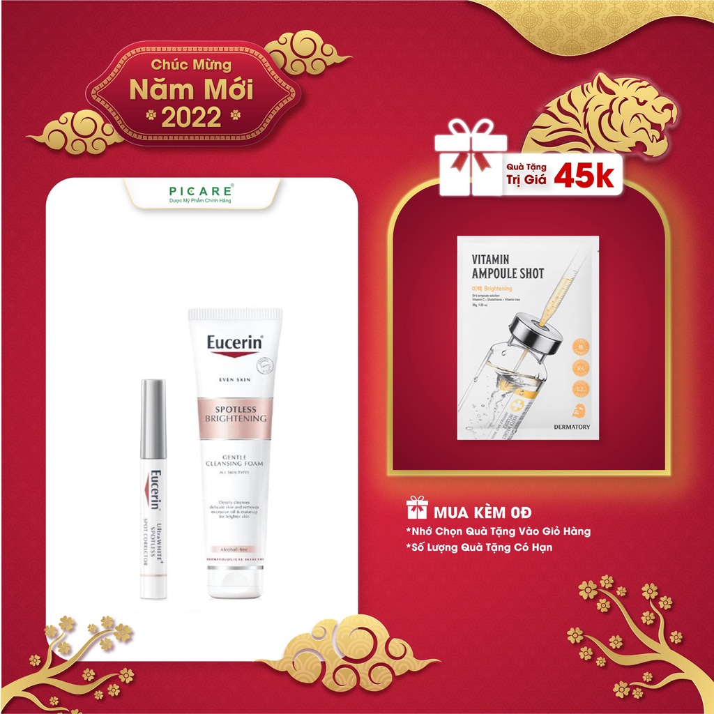 Combo Eucerin tinh chất giúp giảm thâm nám Ultrawwhite+ Spotless Corrector 5ml &amp; sữa rửa mặt làm sáng da 150g