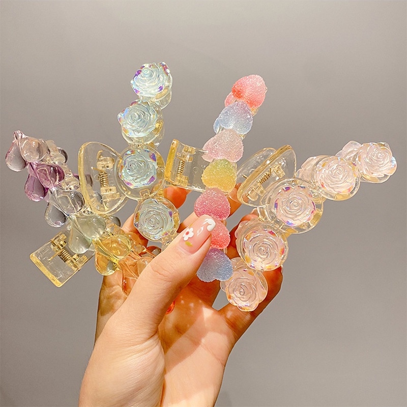 Kẹp Tóc Hình Hoa Màu Hồng Trong Suốt Phong Cách Hàn Quốc