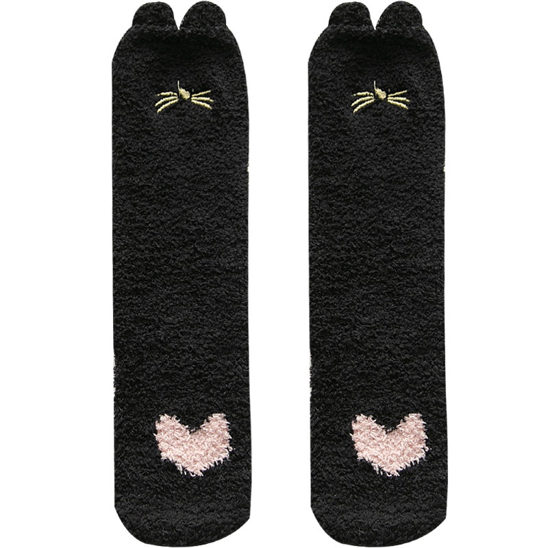 1 Đôi Tất Lông Cừu San Hô Giữ Ấm Hình Hoạt Hình Đáng Yêu