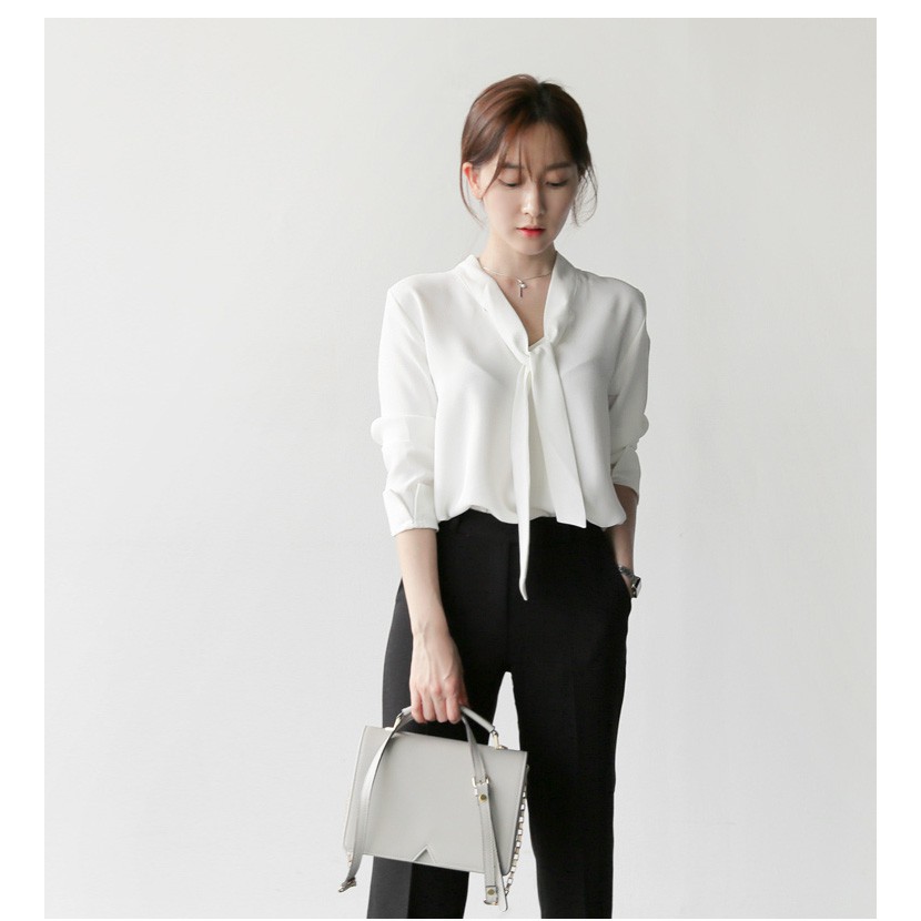 Áo sơ mi trắng cát hàn không nhăn - BUỘC DÂY CỔ