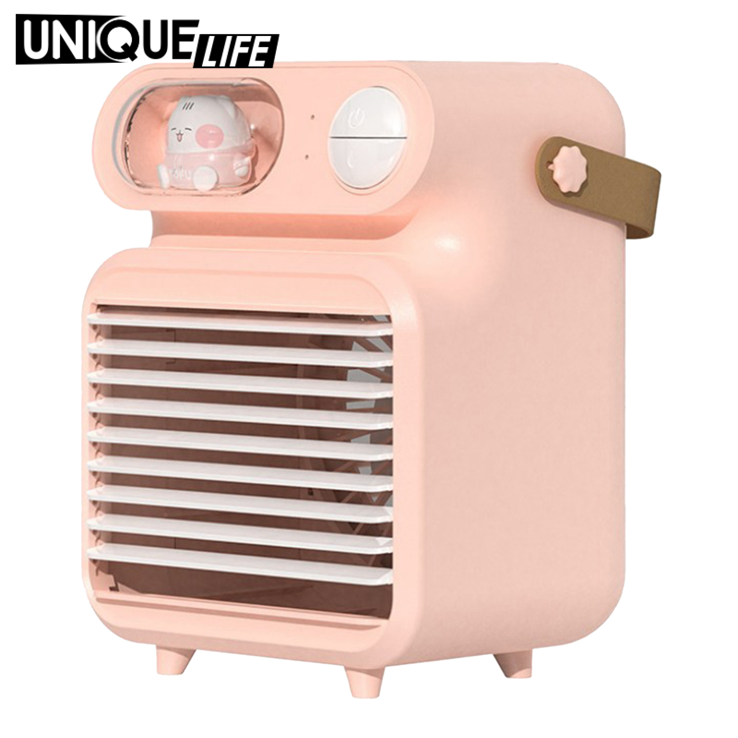 [Unique Life]Portable Air Conditioner Fan, Personal Space Mini Evaporative Air Cooler Quiet Desk Fan with Handle, Humidifier Misting Fan, 3 Speeds, with LED Light