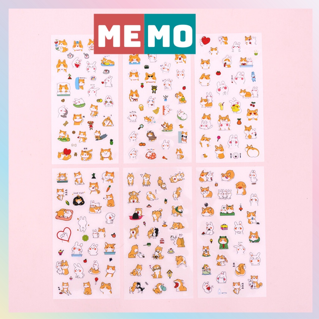 Sticker cute MEMO, nhãn dán trang trí hoạt hình set 6 tờ