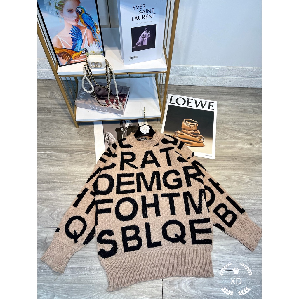 áo len nữ form rộng, áo len nữ họa tiết chữ cá tính phom oversize rộng dấu quần chất len dày dặn bo viền xịn sò hàng hot | BigBuy360 - bigbuy360.vn