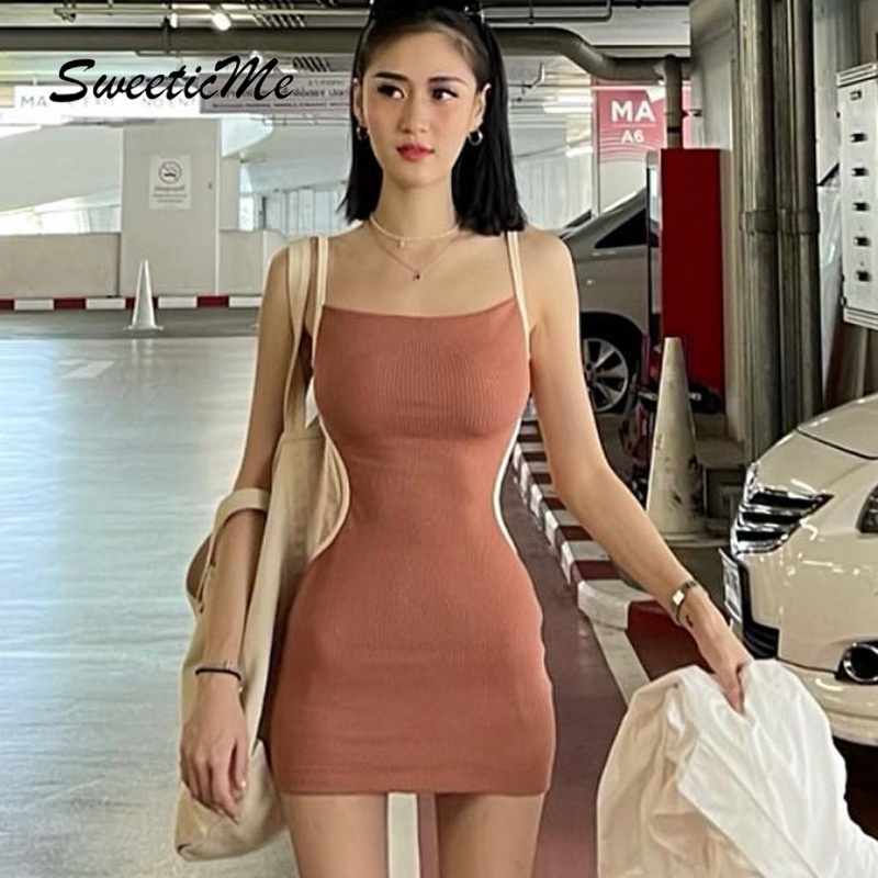 Đầm Dây Hở Lưng Màu Tương Phản Thời Trang Nữ SweeticMe