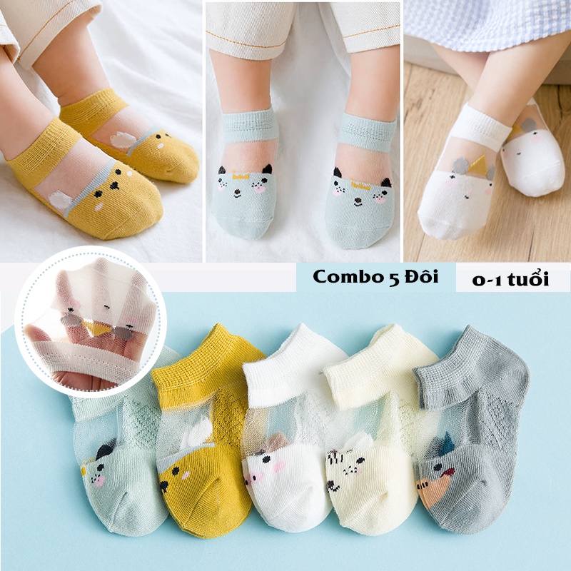 Combo 5 đôi tất bé trai bé gáiCOTTON thoáng khí, mềm êm cho bé từ 0-2 tuổi, thiết kế ngộ nghĩnh dễ thương phong cách HOT
