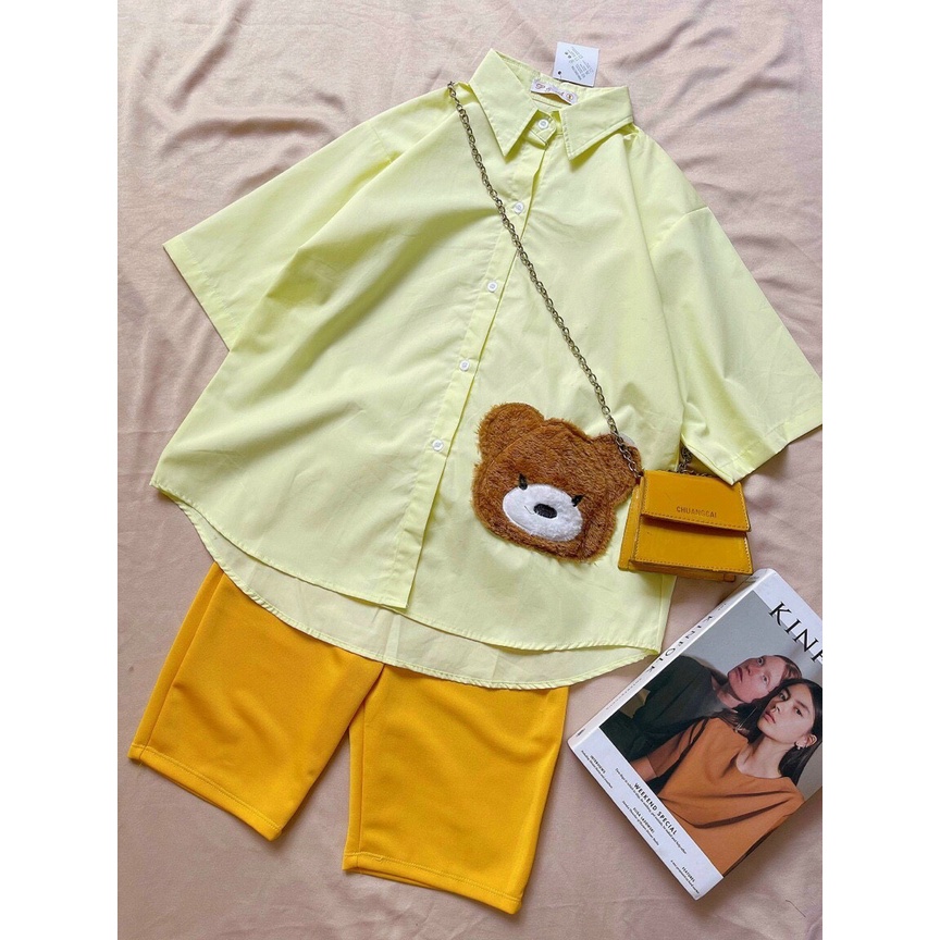 sét bộ đùi áo gấu thêu phối quần thun ôm