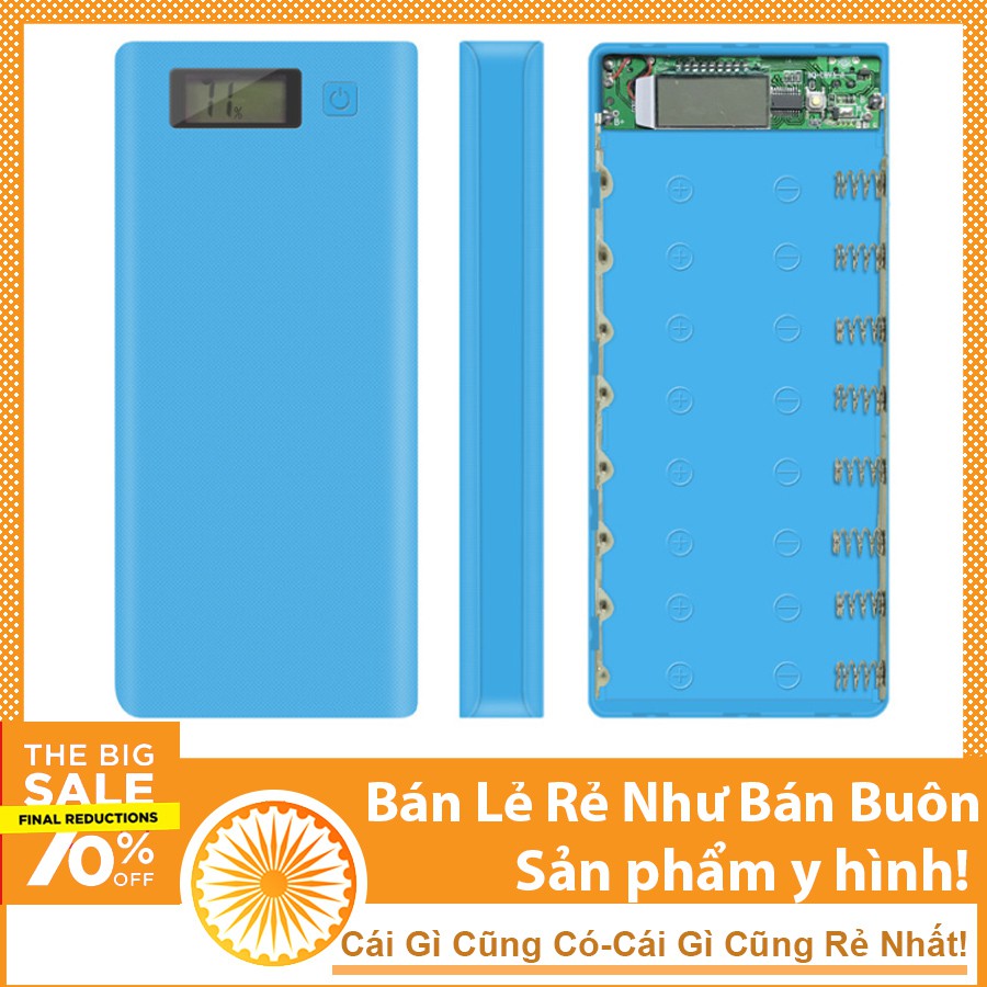 Box sạc dự phòng lắp 8 cell 18650 vỏ nhựa màn LCD màu ngẫu nhiên Anasa