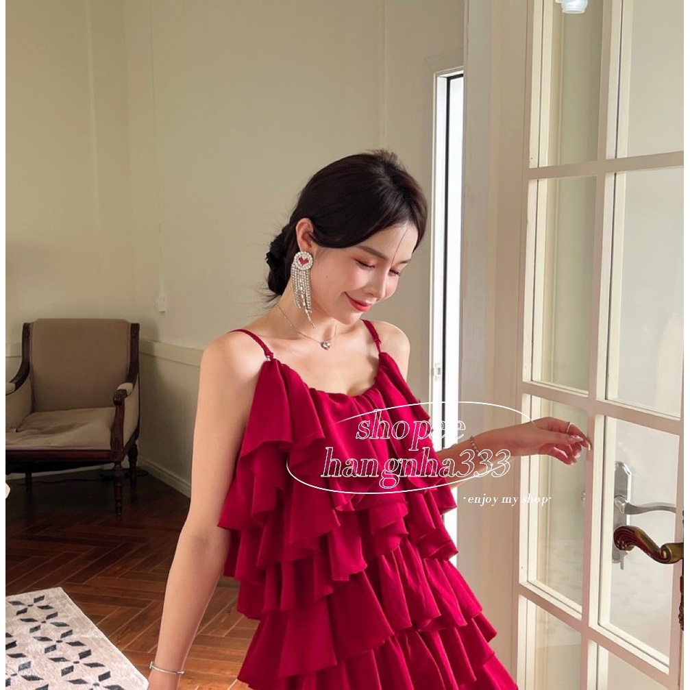 NEW || Đầm maxi 2 dây xếp tầng có TĂNG ĐƠ chất voan trơn form dài xòe nhiều màu trendy