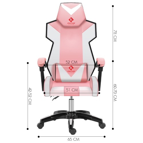GYM19 - (HÀNG TỒN KHO)Ghế gaming cao cấp có gối massage lưng, ngã 135 độ model E05 mẫu mới 2021 màu hồng/trắng