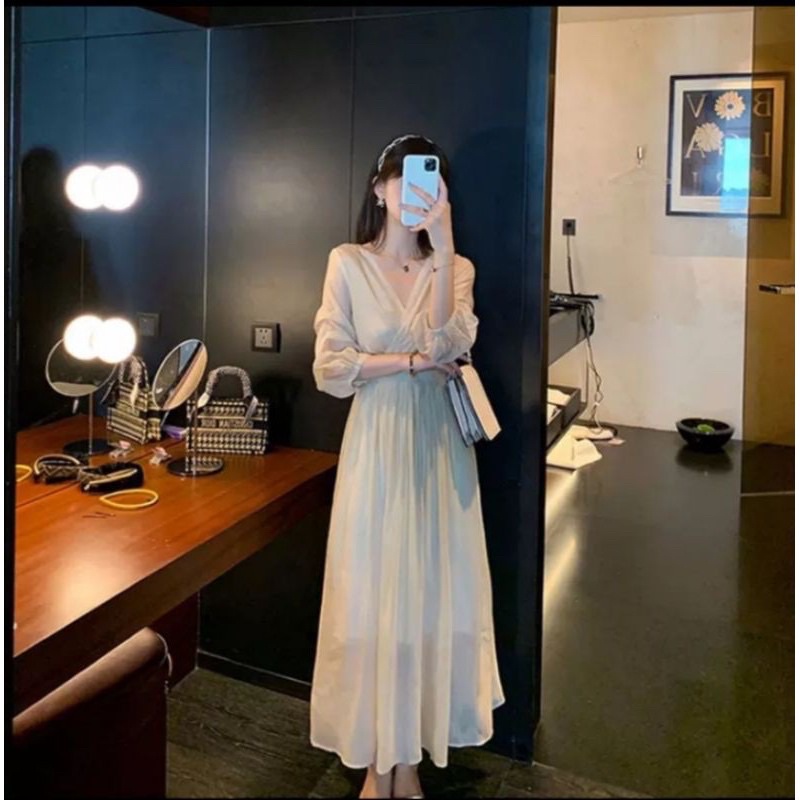 Váy ulzzang tiểu thư cổ vuông dáng dài