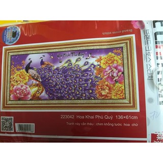 Tranh thêu chữ thập Hoa khai phú quý 223042-136x61cm