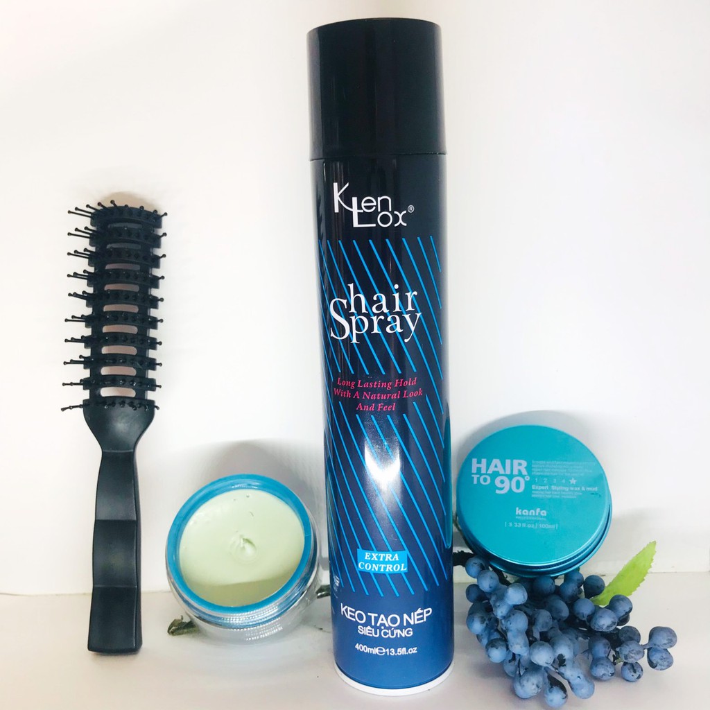 Combo Tặng Lược Gôm Xịt Tóc Tạo Kiểu Kenlox xanh + Sáp vuốt tóc Kanfa Hair to 90