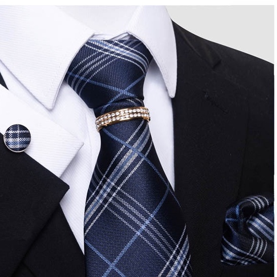 Bộ Cà vạt 4 món gồm Cavat 8cm, khăn cài túi, Măng-set, Nhẫn tròn phụ kiện, Cravat chú rể, Calavat công sở CBC-8216