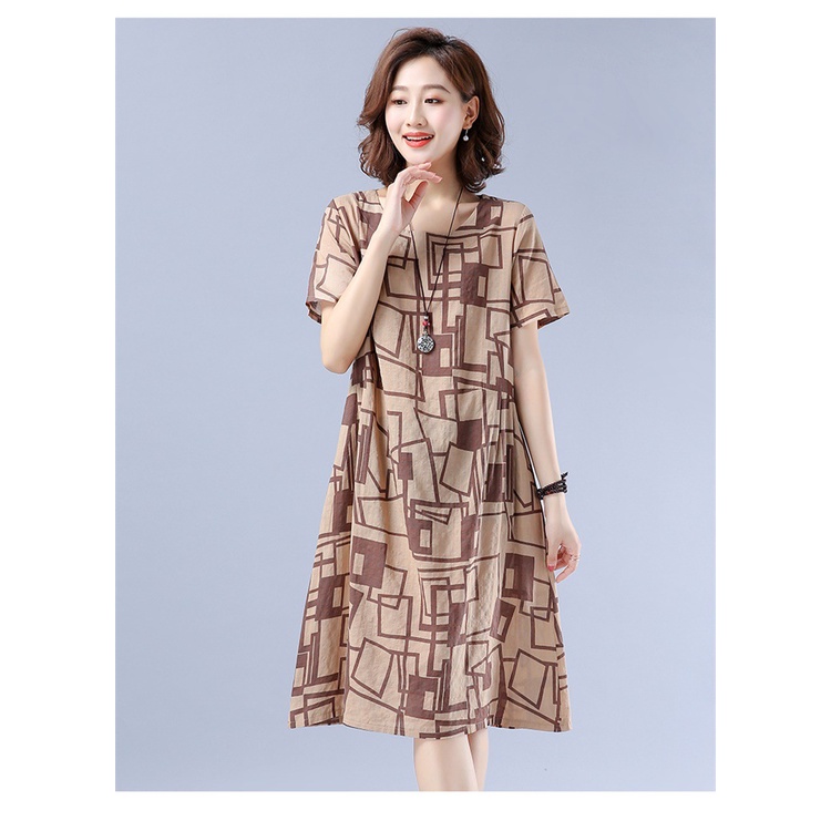 Đầm đũi-Váy dáng suông thời trang form rộng ngắn tay, hoạ tiết trẻ trung mặc đi làm, đi dạo phố