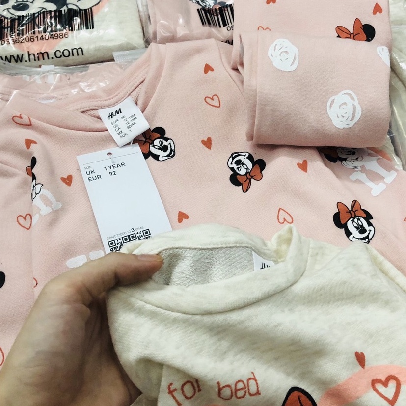 Bộ dài tay thu đông bé gái - Set 2 bộ nỉ da cá Minnie HM cho bé gái size 1-6t