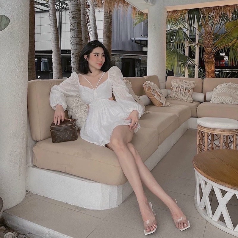 (Có bigsize) Set áo khoét eo nhún ngực đan dây lưng + quần short