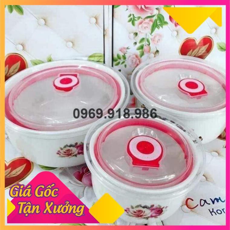 🍰 Bộ Bát Thố Sứ Bát Tràng Đựng Cơm 3 Cái Có Nắp Đậy Hút Chân Không Đẹp Giá Gốc Sỉ Rẻ 💛 Tổng Kho Gia Dụng An Giang💛