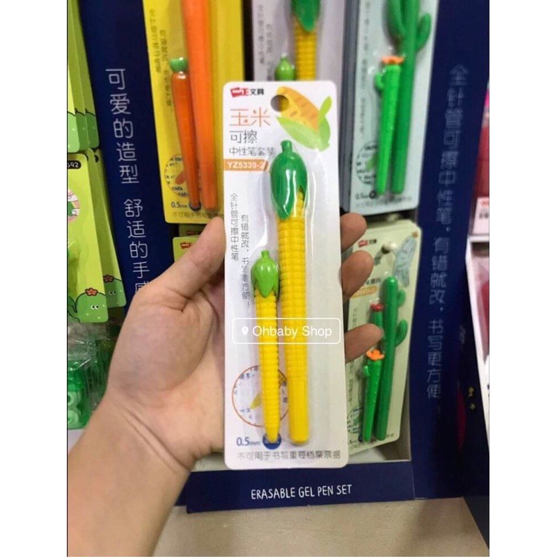 Vỉ Bút mực + Gôm Xóa Hình Cà Rốt - Bắp Ngô - Xương Rồng YiZheng