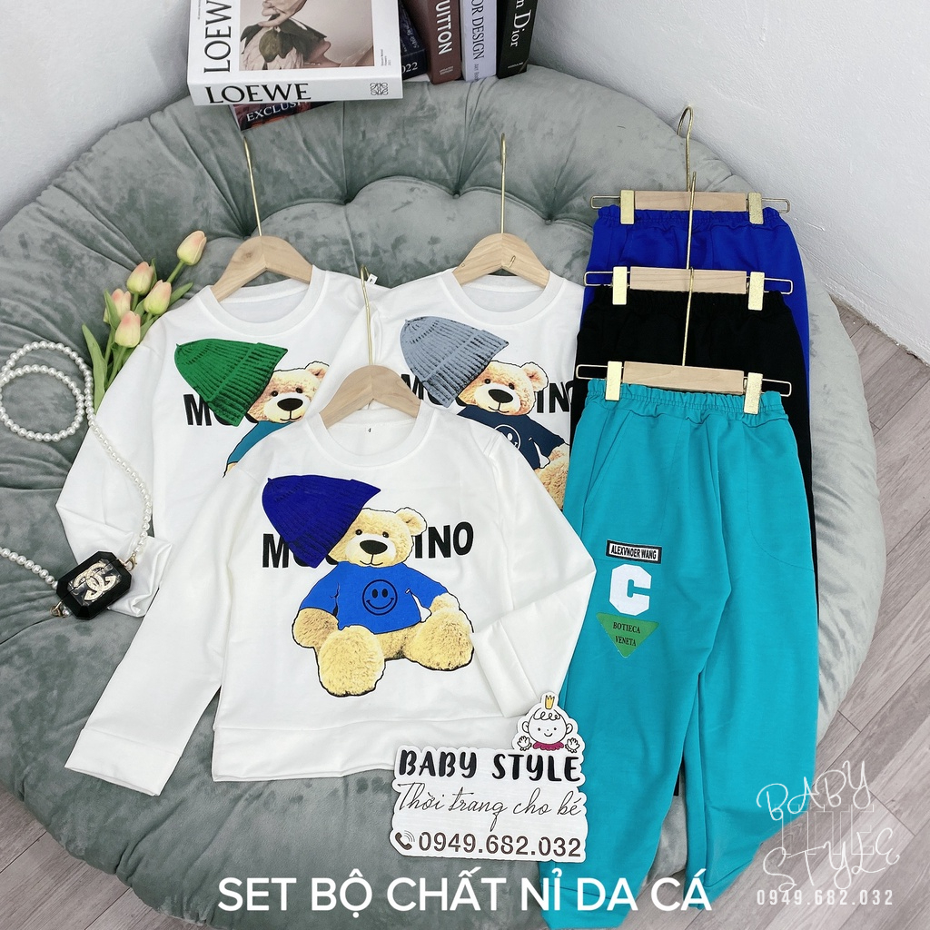 Bộ quần áo thu đông bé trai &quot;MOH|NO&quot; 14-48kg. Bộ dài tay cho bé 4-15 tuổi. Vải da cá dày dặn. G49