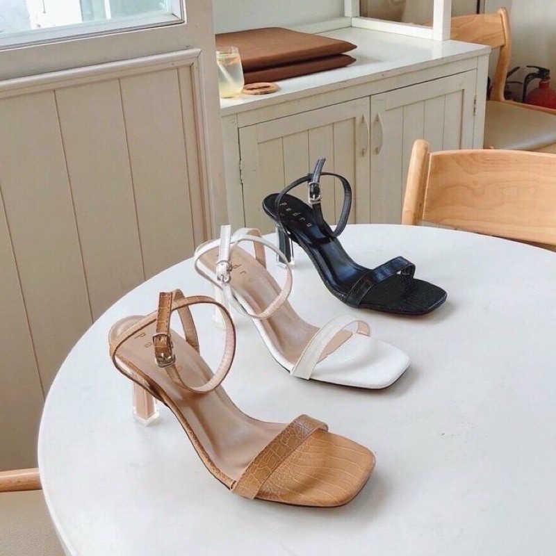 Sandal quai mảnh da sần gót nhọn mika sơn mã H21