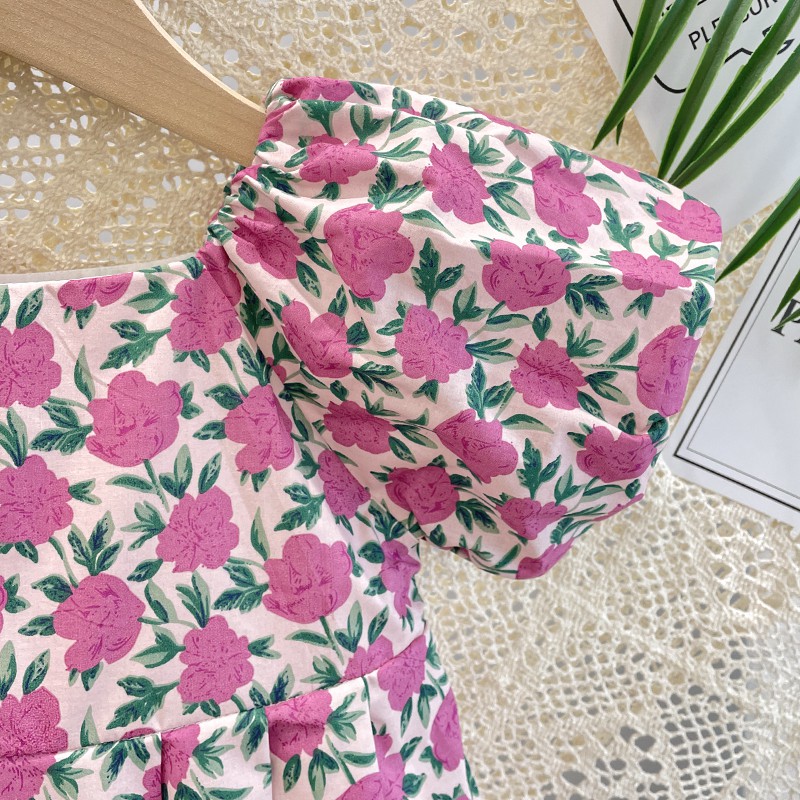 Đầm Hoa Tay Phồng Hàn Quốc Cho Bé Gái