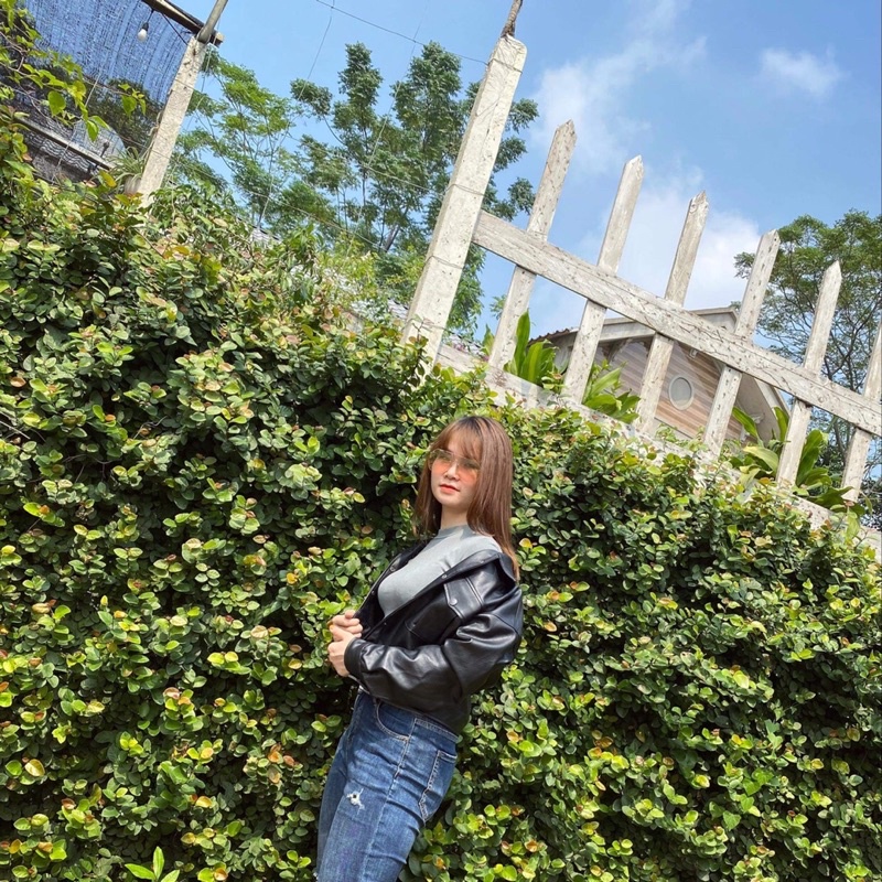 Áo da nữ xịn croptop hãng Em.ma/Active.Usa xuất Hàn cao cấp dáng vai rộng hottren