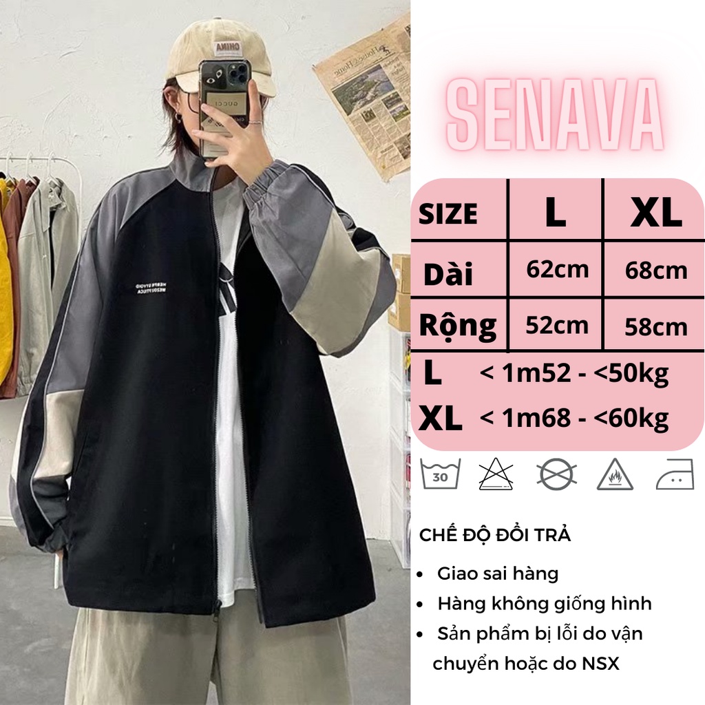 Áo khoác dù nữ nam Jacket phối màu logo in, Áo khoác gió bomber 2 lớp full zip mặc đi học SENAVA AK69