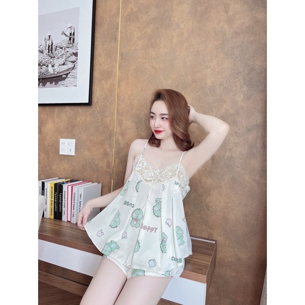 Bộ đùi hai dây xếp ly phối ren BigSize 40-70kg lụa mango siêu xinh