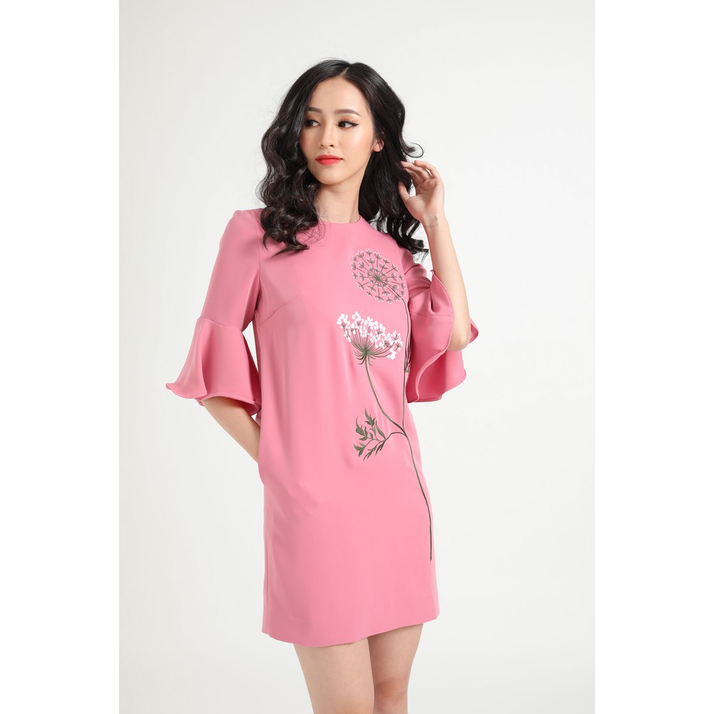 Đầm liền nữ SPEARL tay bèo họa tiết hoa bồ công anh, đầm liền phá cách - 7LF6896012