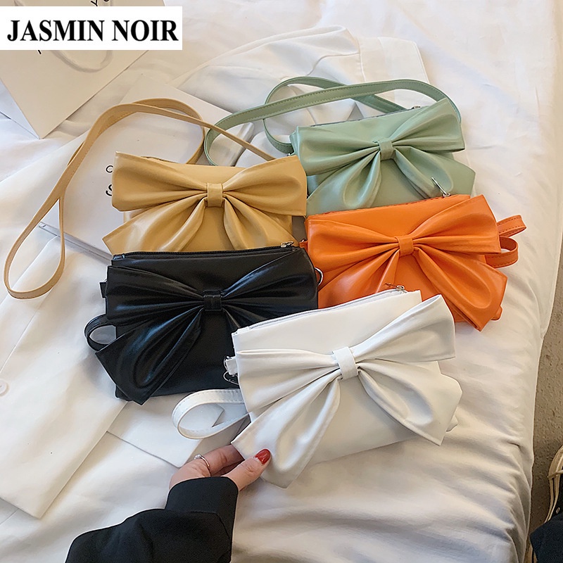Túi xách JASMIN NOIR da PU dáng vuông nhỏ phối nơ đơn giản phong cách retro cho nữ
