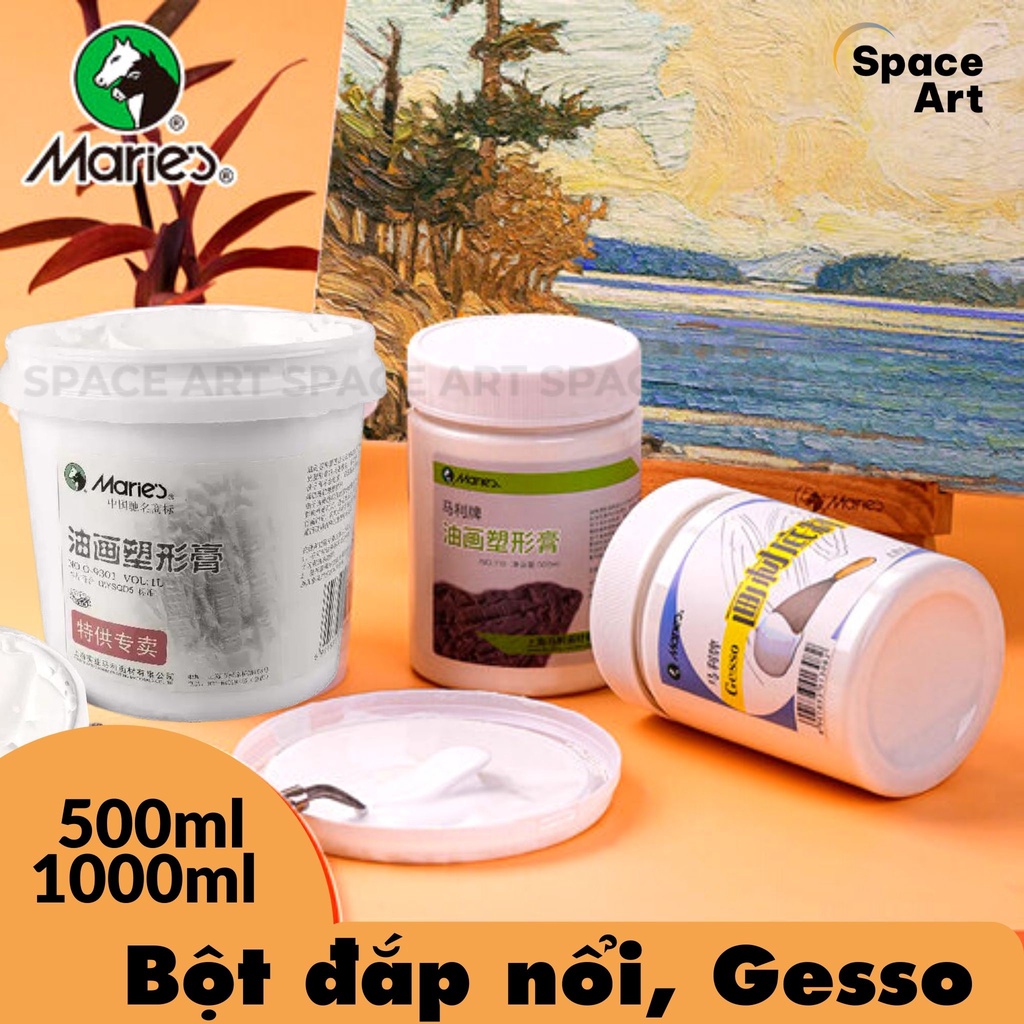 Bột đắp nổi 3D, Gesso lót nền vẽ tranh MARIE'S 500ml, 1000ml