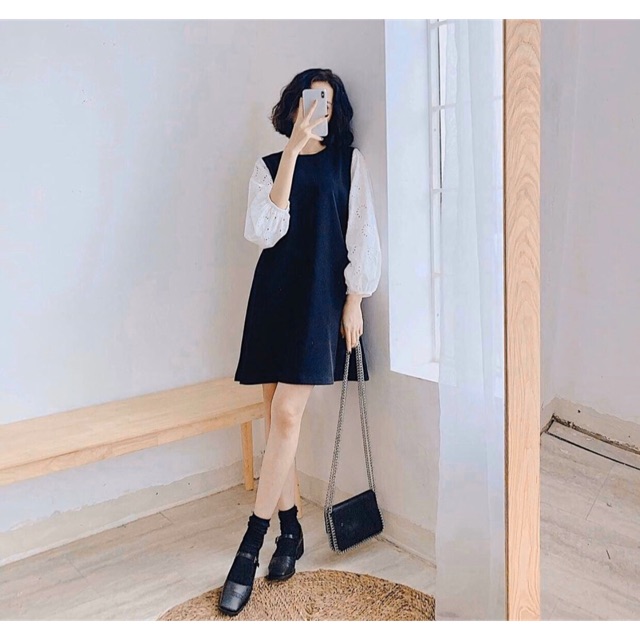 Đầm suông phối tay ren