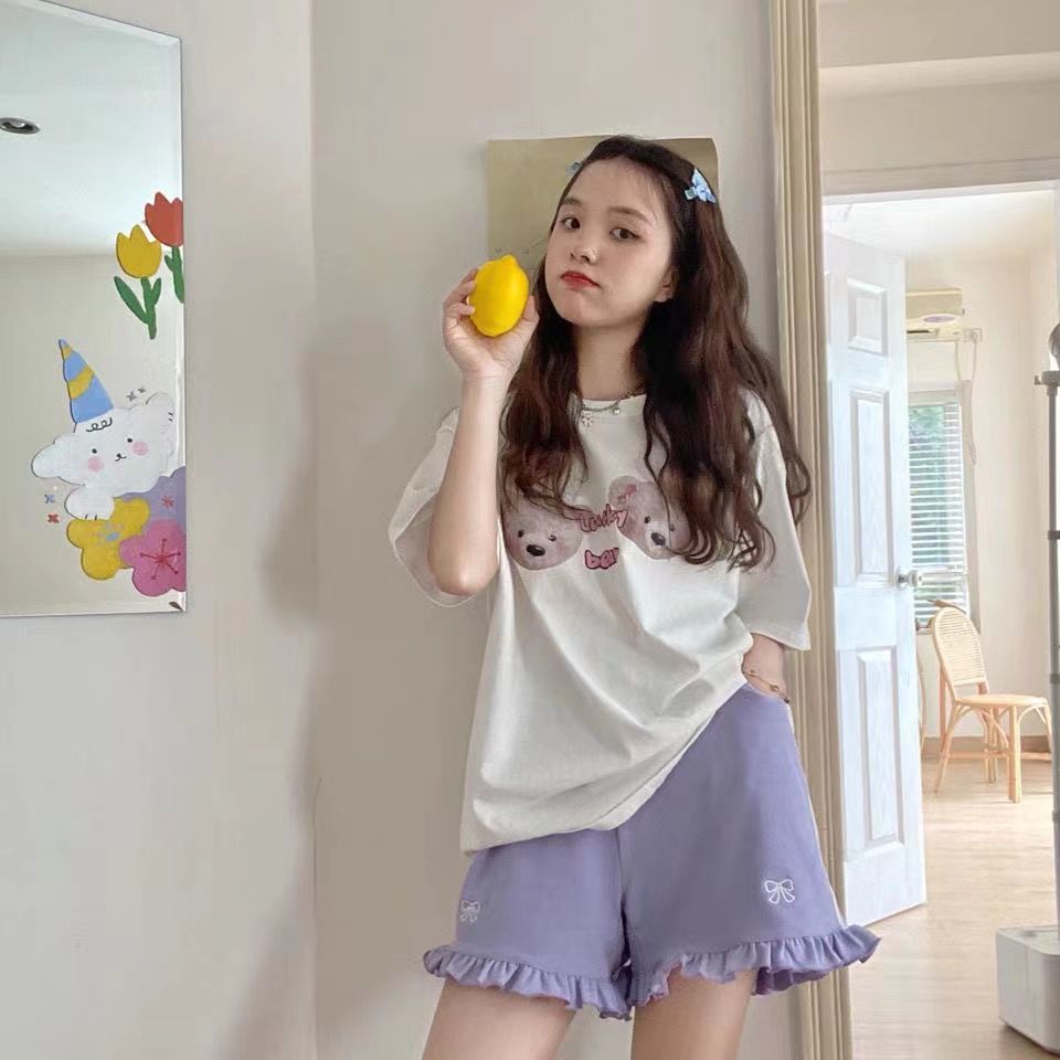 Quần Short Thể Thao Ống Rộng Thêu Họa Tiết Thời Trang Mùa Hè Hàng Mới Phong Cách Nhật Bản Cho Nữ 2022