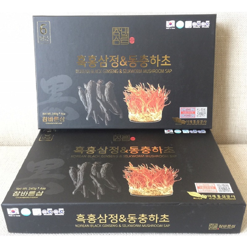 Cao Hắc Sâm Đông Trùng Hạ Thảo Hàn Quốc Hộp 4 Lọ * 240g Korean Black Ginseng & Silkworm Mushroom Sap, - hoanggamkorea