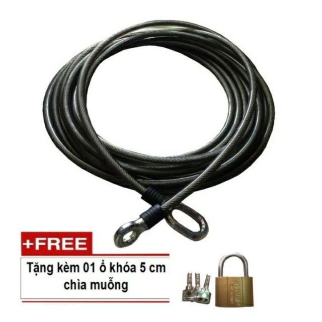 DÂY CÁP KHÓA XE 10M + TẶNG Kèm 1 Ổ Khóa 5P Muỗng