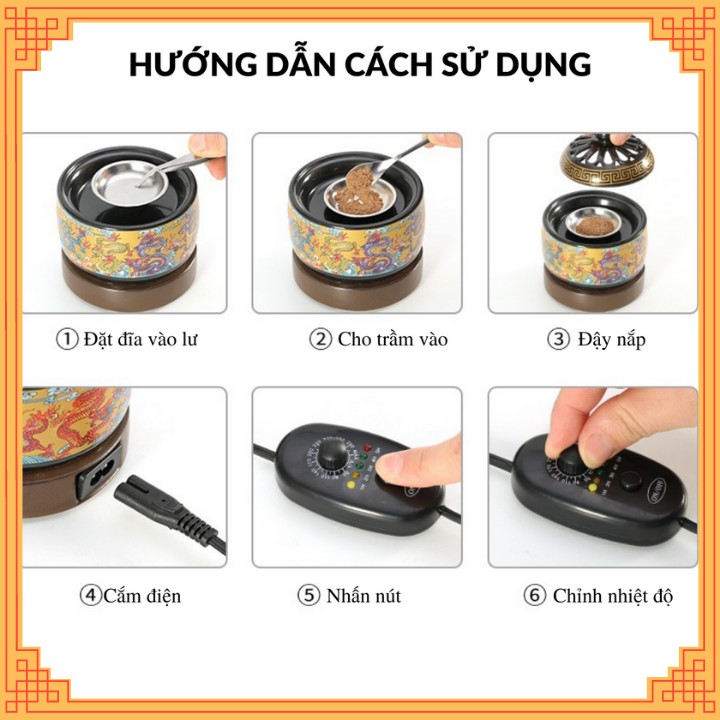 Lư điện -Lò xông - Lư xông trầm điện có hẹn giờ chỉnh nhiệt gốm sứ cao cấp chịu nhiệt